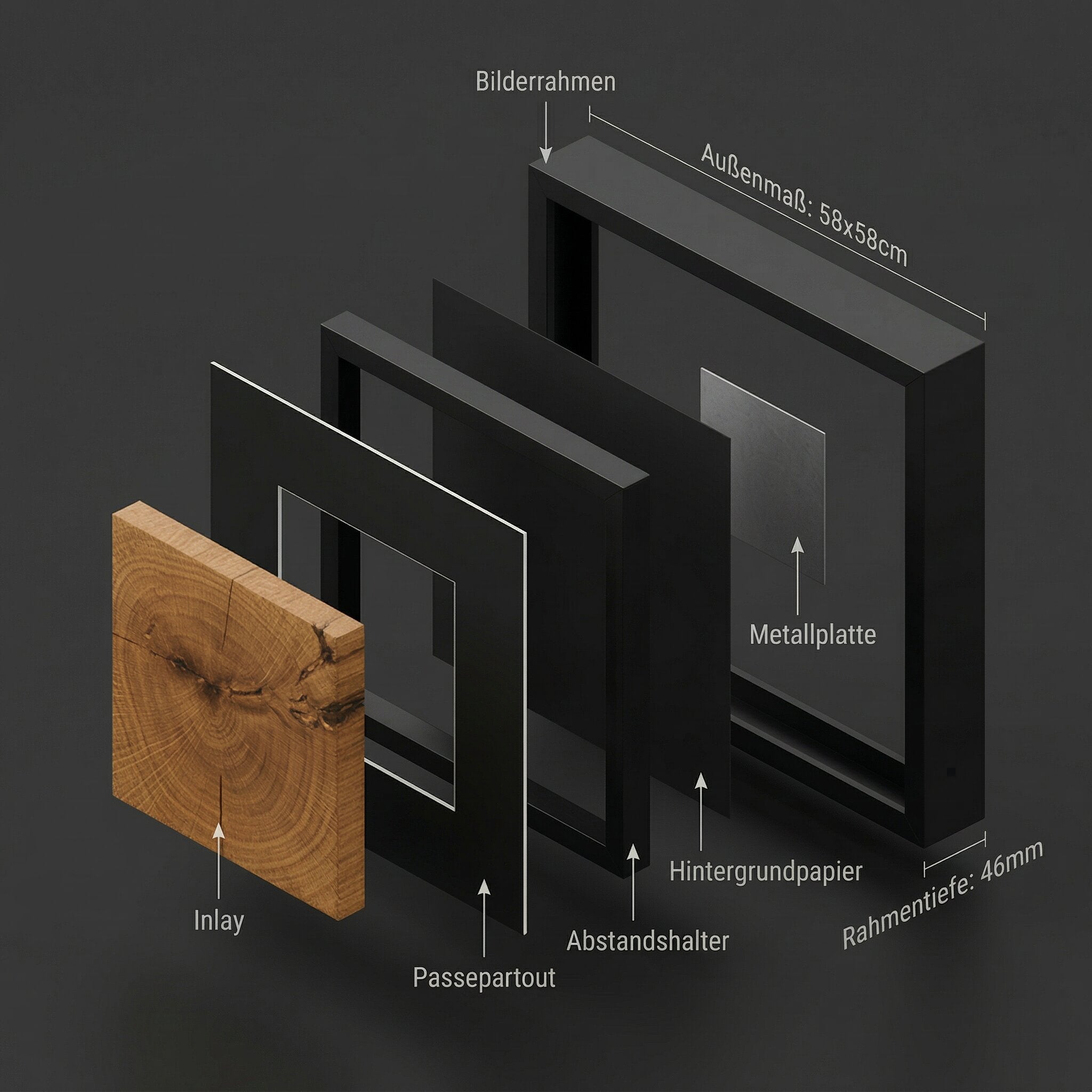 Quadratwerk technische Zeichnung 58cm – großformatiges 3D-Wandbild Statement-Piece