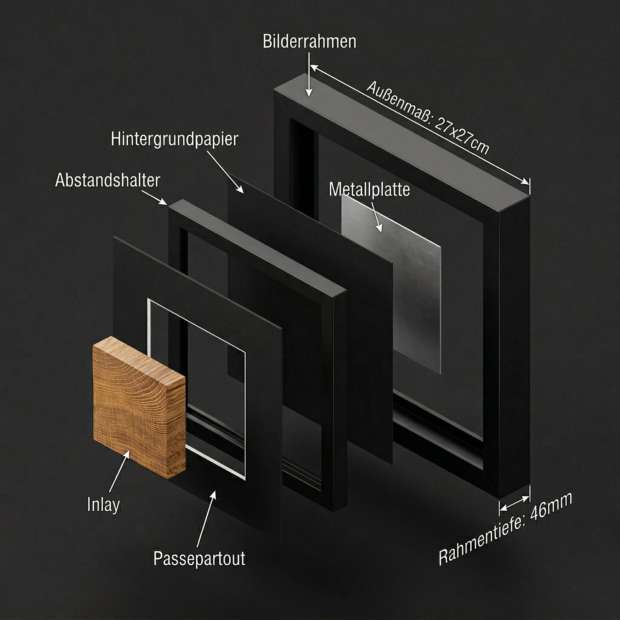 Quadratwerk technische Zeichnung 27cm – kompaktes Format für Bilderwand und Rasterkonzepte