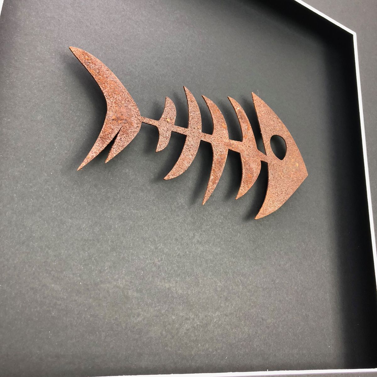 Quadratwerk Wandbild Nahaufnahme Urban Rust Fish 58cm - Rahmen Schwarz, Hintergrund Schwarz, Passepartout Schwarz/Weiß