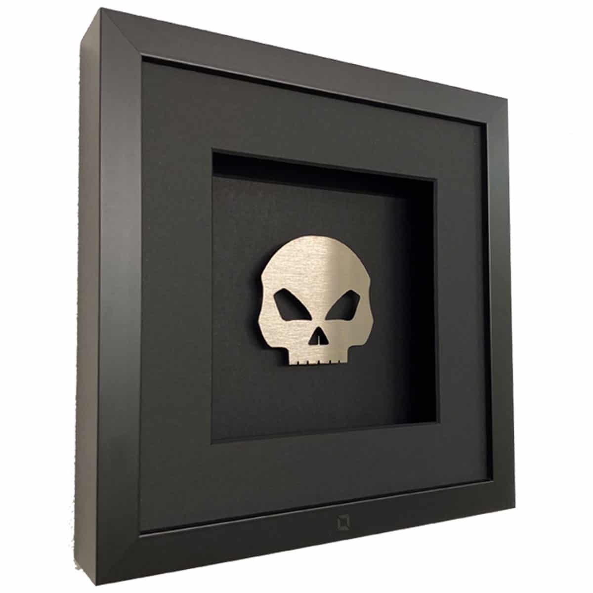 Quadratwerk Wandbild Seitenansicht Prestige Steel Skull 27cm - Rahmen Schwarz, Hintergrund Schwarz, Passepartout Schwarz/Schwarz