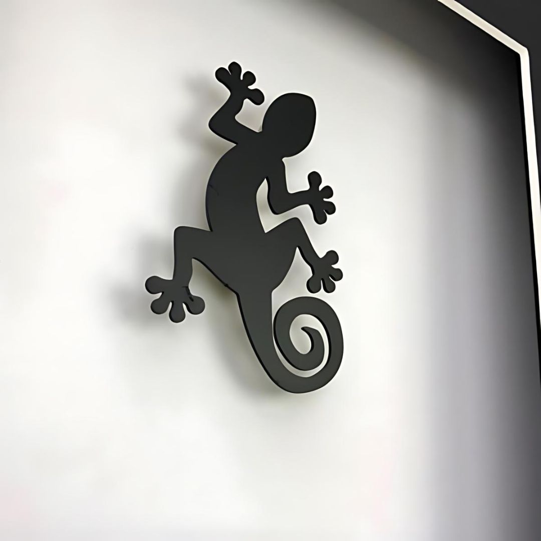 Quadratwerk Wandbild nahansicht Pure Black Gecko 27cm - Rahmen Schwarz, Hintergrund Weiß, Passepartout Schwarz/Weiß