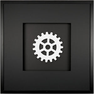 Quadratwerk Wandbild All White Gear 58cm - Rahmen Schwarz, Hintergrund Schwarz, Passepartout Schwarz/Schwarz