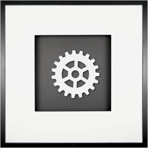 Quadratwerk Wandbild All White Gear 58cm - Rahmen Schwarz, Hintergrund Schwarz, Passepartout Weiß/Schwarz