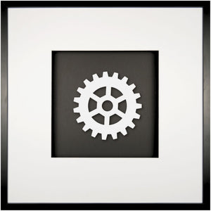 Quadratwerk Wandbild All White Gear 58cm - Rahmen Schwarz, Hintergrund Schwarz, Passepartout Weiß/Weiß