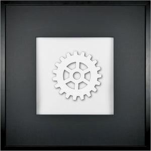 Quadratwerk Wandbild All White Gear 58cm - Rahmen Schwarz, Hintergrund Weiß, Passepartout Schwarz/Schwarz