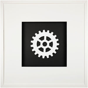 Quadratwerk Wandbild All White Gear 58cm - Rahmen Weiß, Hintergrund Schwarz, Passepartout Weiß/Schwarz
