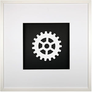 Quadratwerk Wandbild All White Gear 58cm - Rahmen Weiß, Hintergrund Schwarz, Passepartout Weiß/Weiß