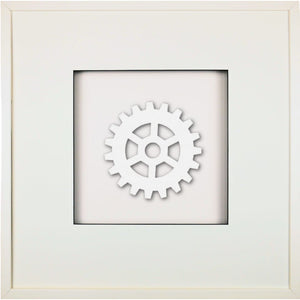 Quadratwerk Wandbild All White Gear 58cm - Rahmen Weiß, Hintergrund Weiß, Passepartout Weiß/Schwarz