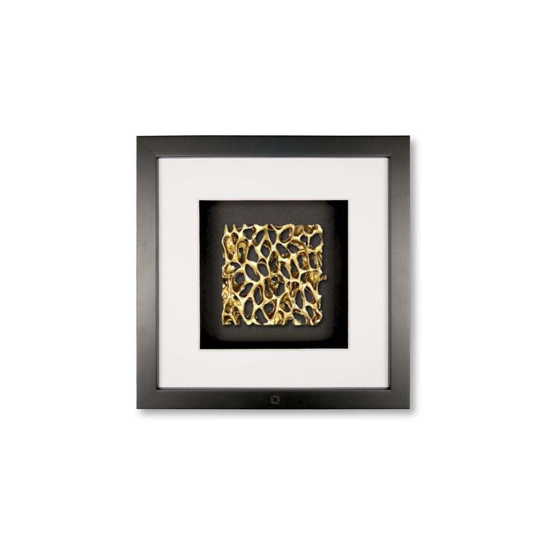 Quadratwerk Wandbild Magic Gold Quadrat 27cm - Rahmen Schwarz, Hintergrund Schwarz, Passepartout Weiß/Weiß