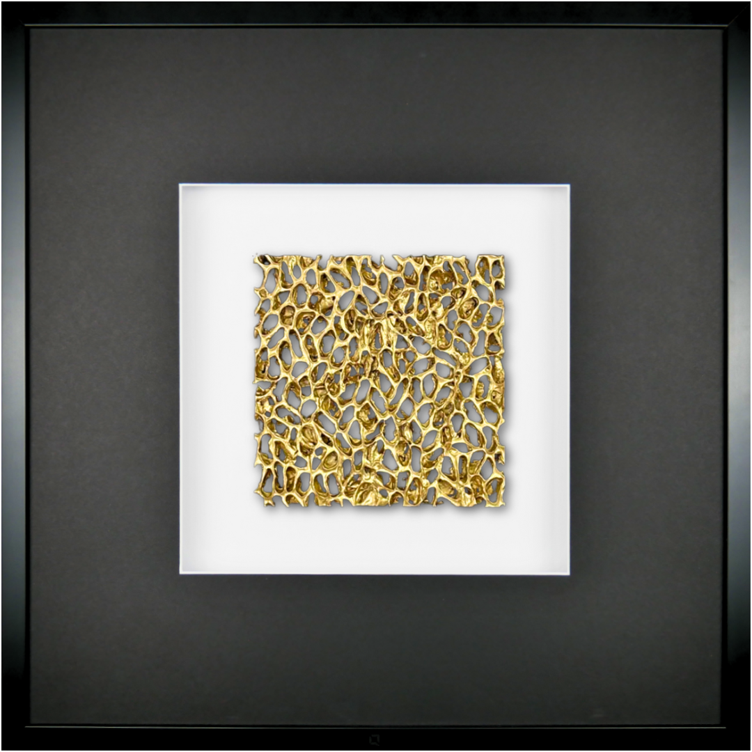 Quadratwerk Wandbild Magic Gold Quadrat 58cm - Rahmen Schwarz, Hintergrund Weiß, Passepartout Schwarz/Schwarz