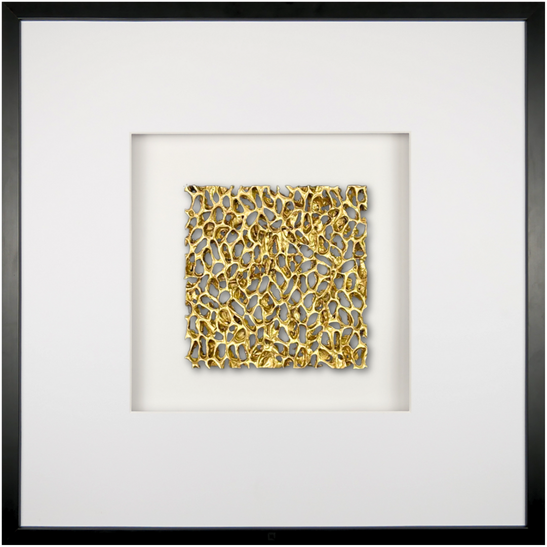 Quadratwerk Wandbild Magic Gold Quadrat 58cm - Rahmen Schwarz, Hintergrund Weiß, Passepartout Weiß/Weiß