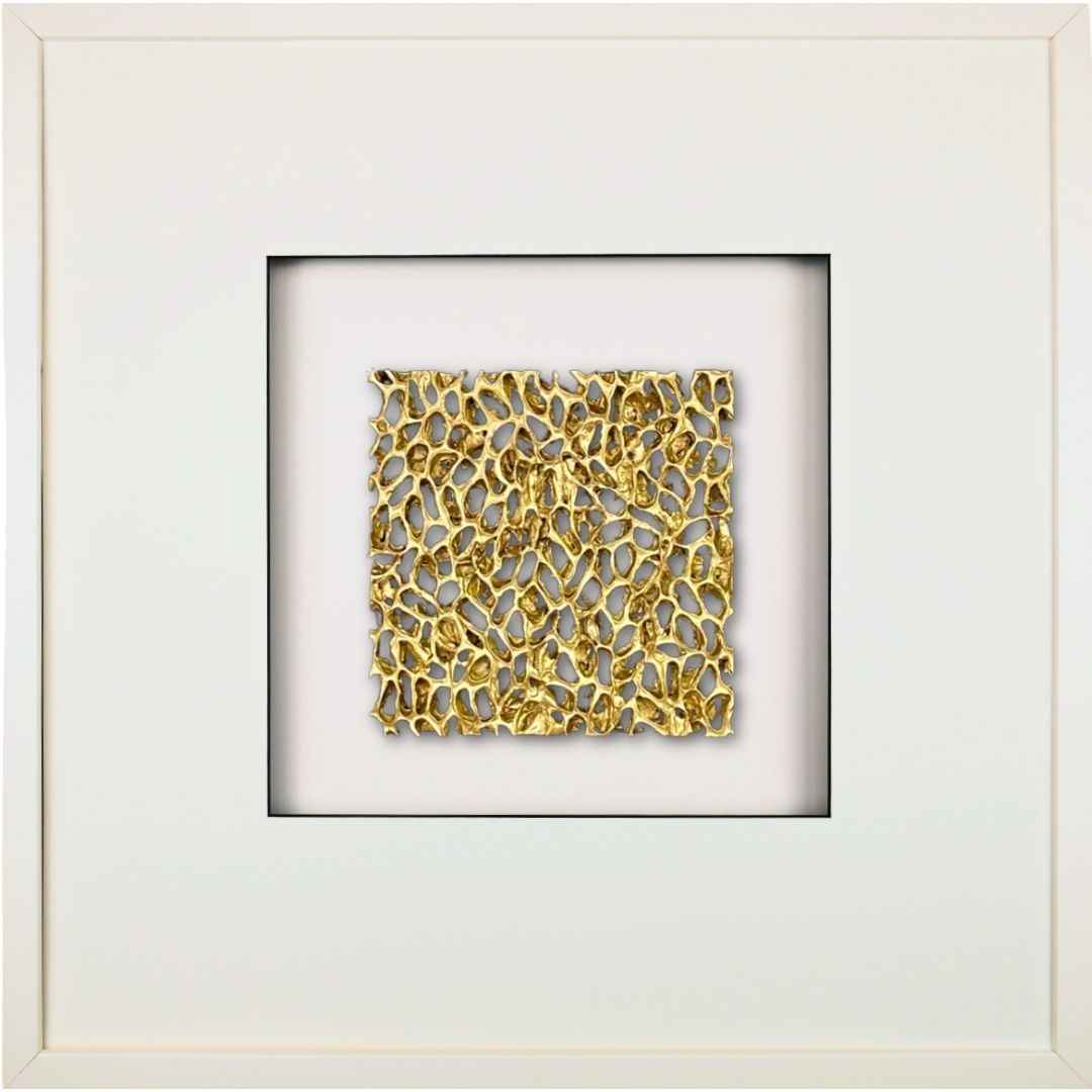 Quadratwerk Wandbild Magic Gold Quadrat 58cm - Rahmen Weiß, Hintergrund Weiß, Passepartout Weiß/Schwarz