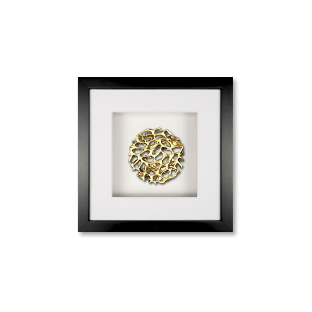 Quadratwerk Wandbild Magic Gold Rund 27cm - Rahmen Schwarz, Hintergrund Weiß, Passepartout Weiß/Weiß