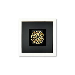 Quadratwerk Wandbild Magic Gold Rund 27cm - Rahmen Weiß, Hintergrund Schwarz, Passepartout Schwarz/Schwarz