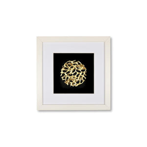 Quadratwerk Wandbild Magic Gold Rund 27cm - Rahmen Weiß, Hintergrund Schwarz, Passepartout Weiß/Weiß