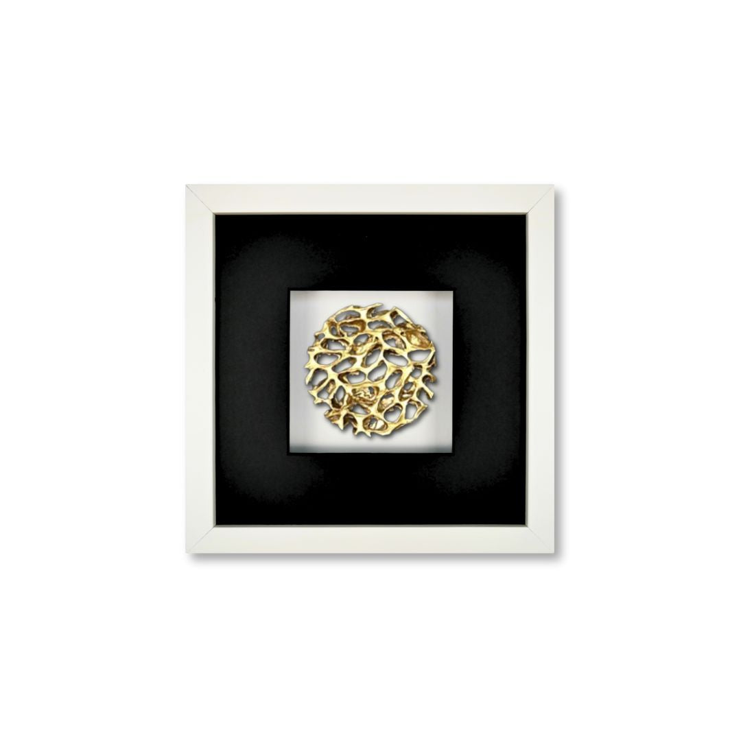 Quadratwerk Wandbild Magic Gold Rund 27cm - Rahmen Weiß, Hintergrund Weiß, Passepartout Schwarz/Schwarz