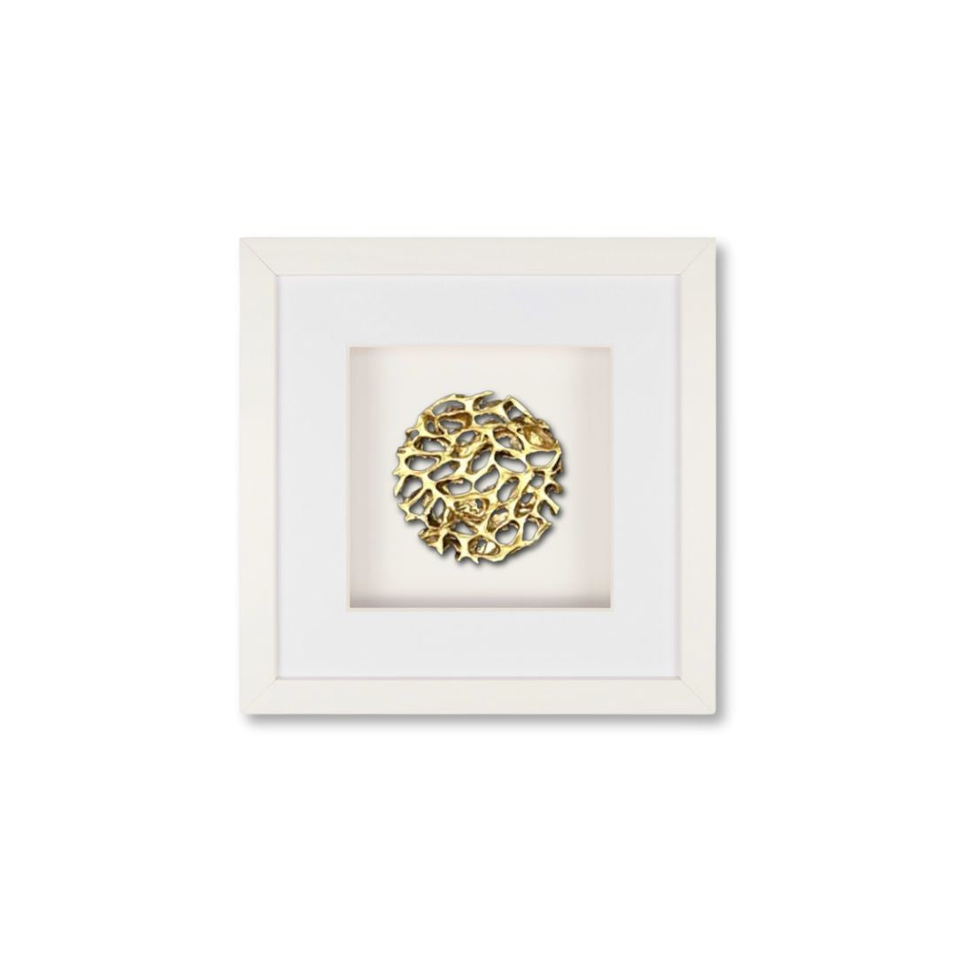 Quadratwerk Wandbild Magic Gold Rund 27cm - Rahmen Weiß, Hintergrund Weiß, Passepartout Weiß/Weiß