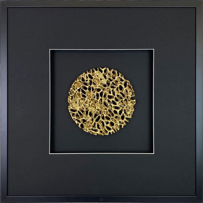 Quadratwerk Wandbild Magic Gold Rund 58m - Rahmen Schwarz, Hintergrund Schwarz, Passepartout Schwarz/Weiß