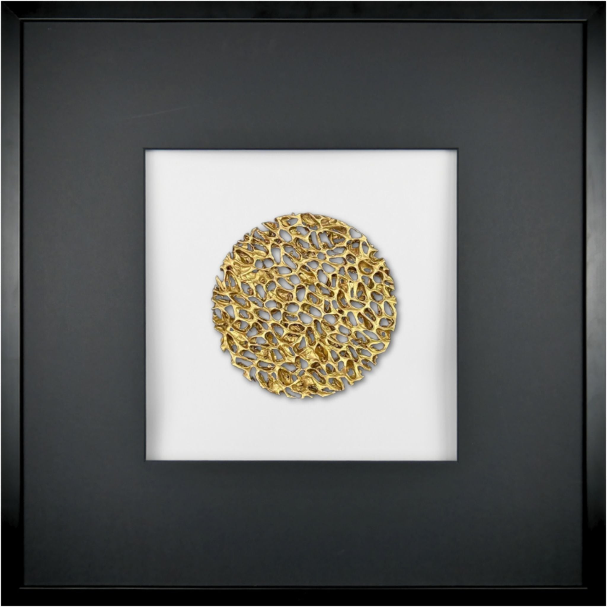 Quadratwerk Wandbild Magic Gold Rund 58m - Rahmen Schwarz, Hintergrund Weiß, Passepartout Schwarz/Schwarz