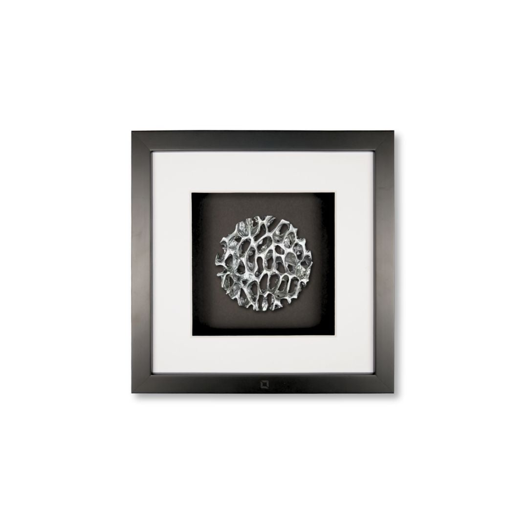 Quadratwerk Wandbild Magic Silver Rund 27cm - Rahmen Schwarz, Hintergrund Schwarz, Passepartout Weiß/Weiß