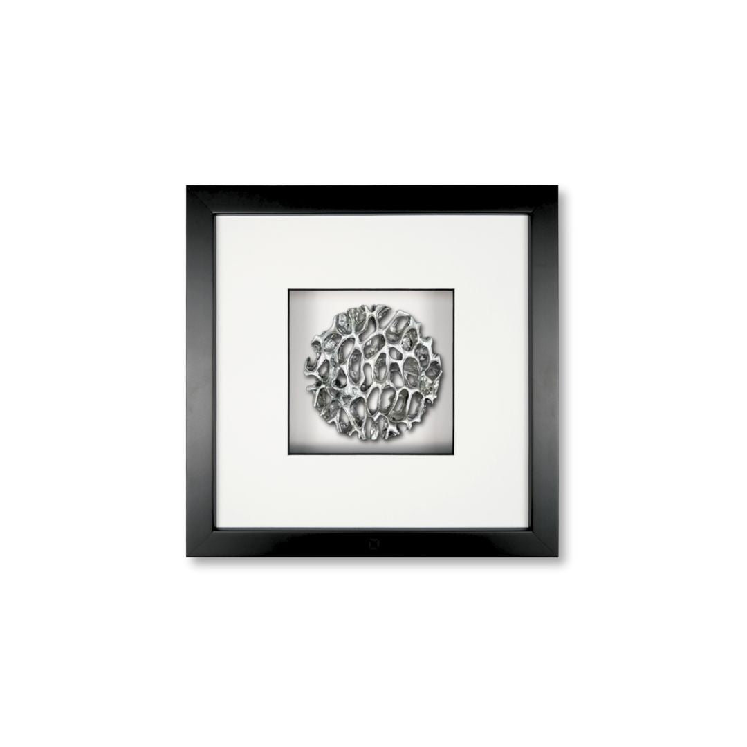 Quadratwerk Wandbild Magic Silver Rund 27cm - Rahmen Schwarz, Hintergrund Weiß, Passepartout Weiß/Schwarz