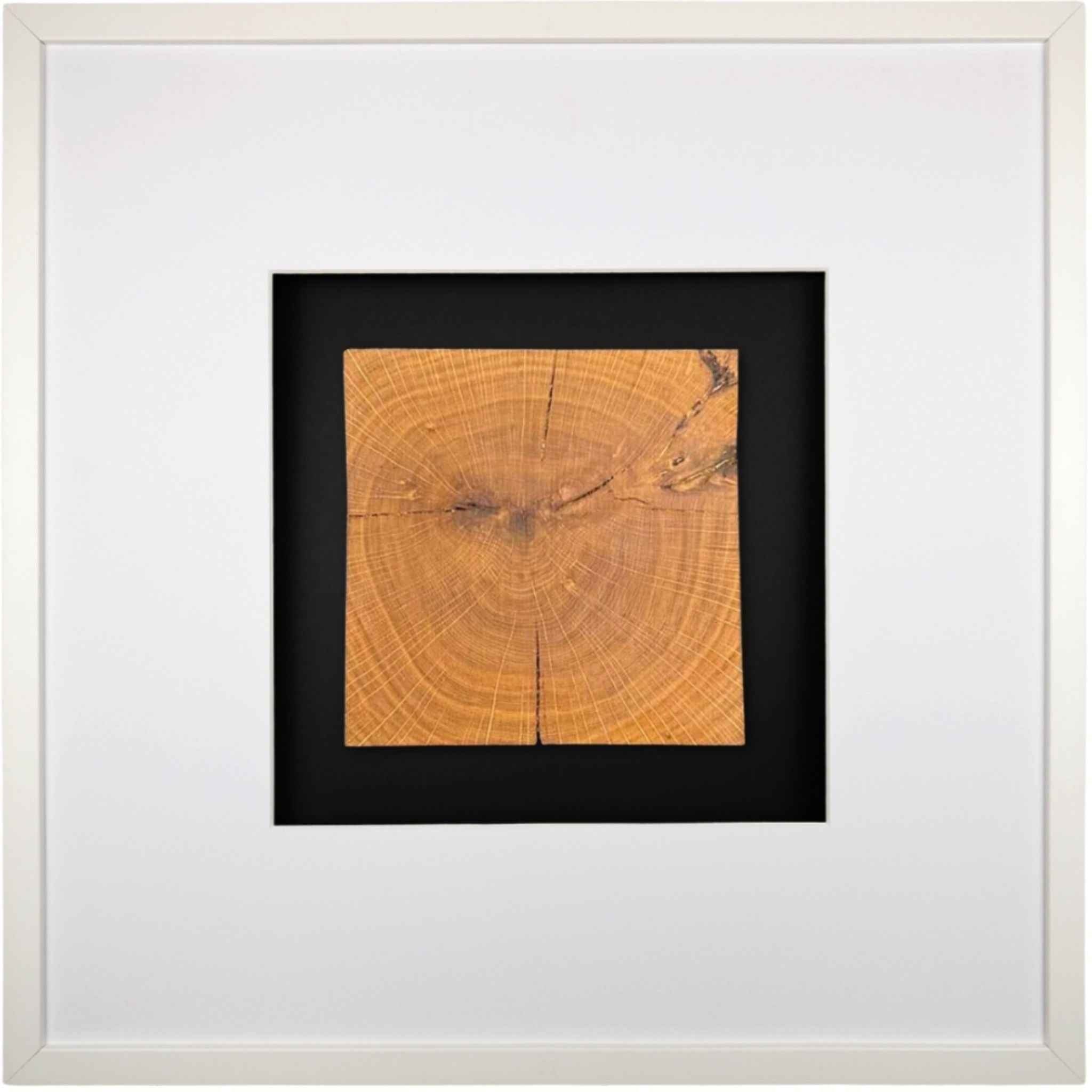 Quadratwerk Wandbild Noble Wood Quadrat 58cm - Rahmen Weiß, Hintergrund Schwarz, Passepartout Weiß/Weiß