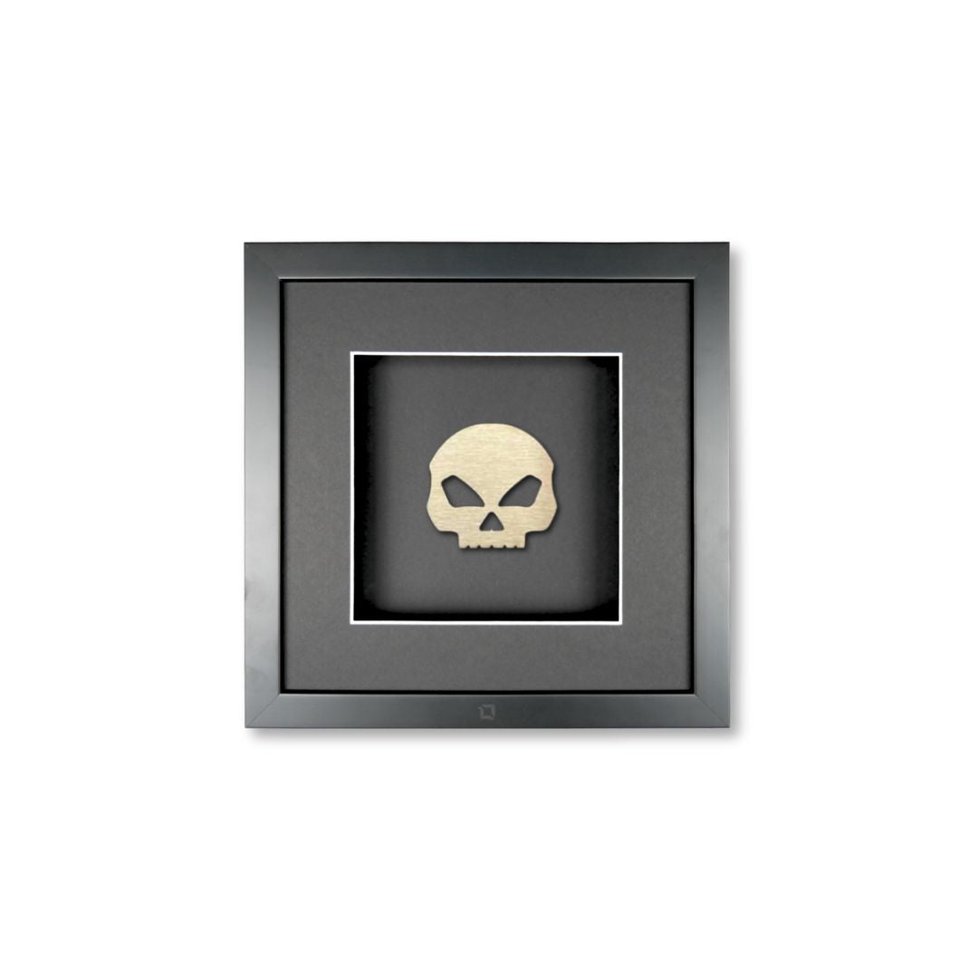 Quadratwerk Wandbild Seitenansicht Prestige Steel Skull 27cm - Rahmen Schwarz, Hintergrund Schwarz, Passepartout Schwarz/Weiß