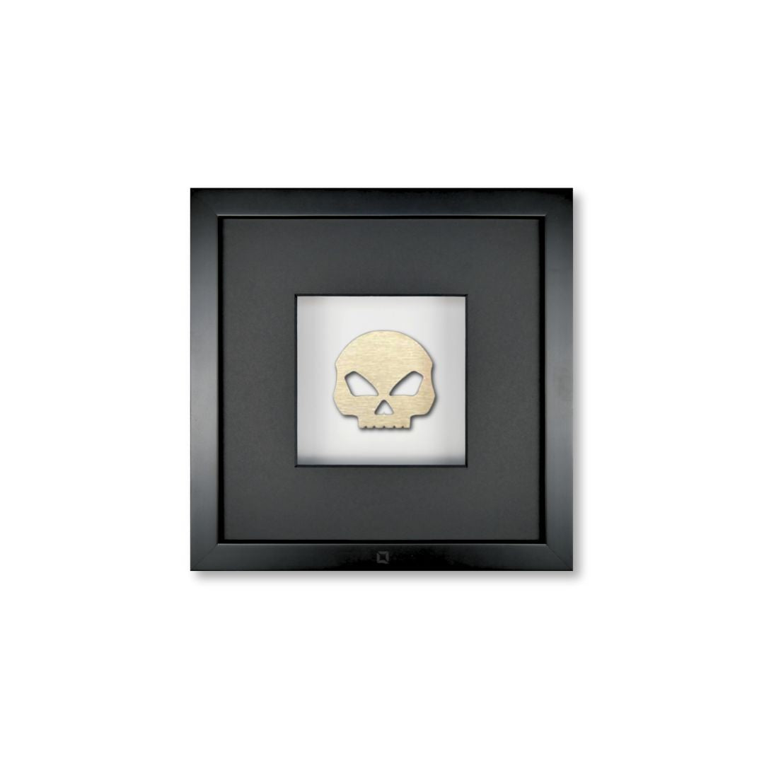 Quadratwerk Wandbild Seitenansicht Prestige Steel Skull 27cm - Rahmen Schwarz, Hintergrund Weiß, Passepartout Schwarz/Schwarz