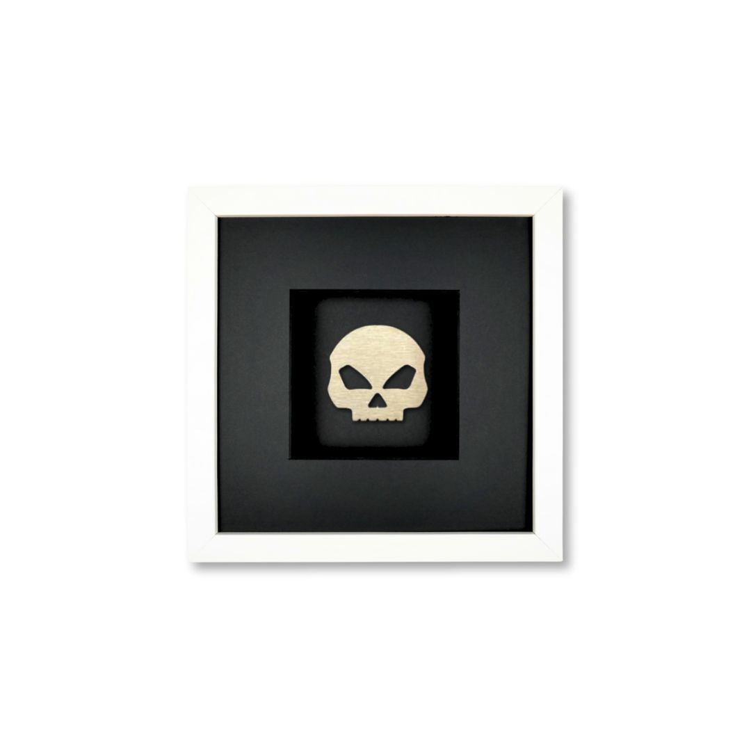 Quadratwerk Wandbild Prestige Steel Skull 27cm - Rahmen Weiß, Hintergrund Schwarz, Passepartout Schwarz/Schwarz