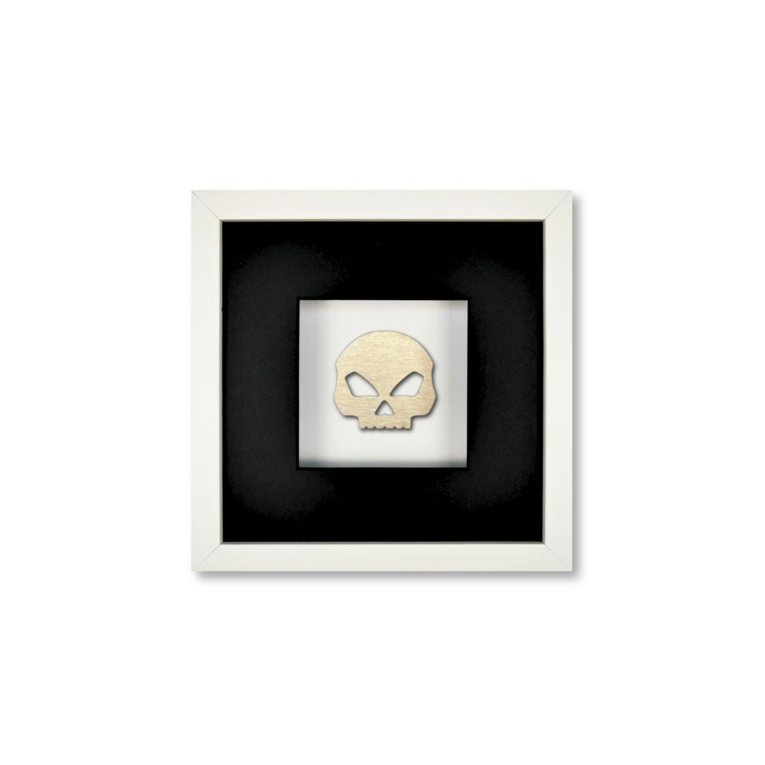 Quadratwerk Wandbild Prestige Steel Skull 27cm - Rahmen Weiß, Hintergrund Weiß, Passepartout Schwarz/Schwarz
