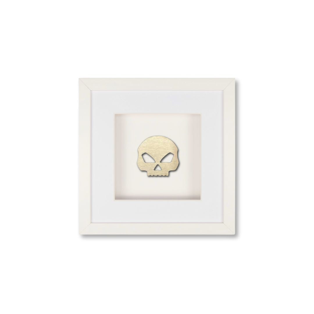 Quadratwerk Wandbild Prestige Steel Skull 27cm - Rahmen Weiß, Hintergrund Weiß, Passepartout Weiß/Weiß