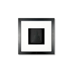 Quadratwerk Wandbild Pure Black Buddha 27cm - Rahmen Schwarz, Hintergrund Schwarz, Passepartout Weiß/Schwarz