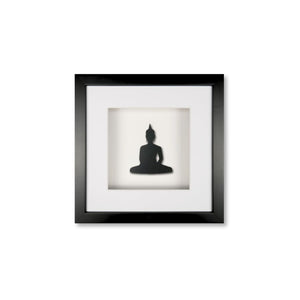 Quadratwerk Wandbild Pure Black Buddha 27cm - Rahmen Schwarz, Hintergrund Weiß, Passepartout Weiß/Weiß