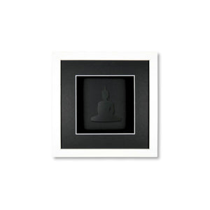 Quadratwerk Wandbild Pure Black Buddha 27cm - Rahmen Weiß, Hintergrund Schwarz, Passepartout Schwarz/Weiß