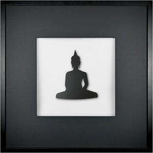 Quadratwerk Wandbild Detailansicht Pure Black Buddha 58cm - Rahmen Schwarz, Hintergrund Weiß, Passepartout Schwarz/Schwarz