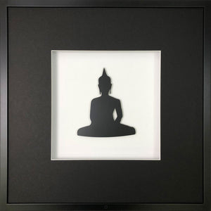 Wandbild Buddha schwarz groß 58x58 cm – Pure Black Buddha Quadratwerk, mattschwarze Buddha-Silhouette 3D-Optik handgefertigt Made in Germany