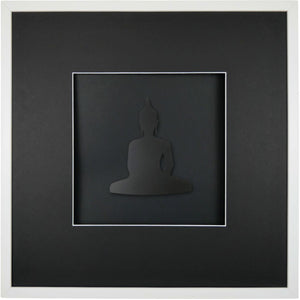 Quadratwerk Wandbild Detailansicht Pure Black Buddha 58cm - Rahmen Weiß, Hintergrund Schwarz, Passepartout Schwarz/Weiß