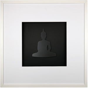 Quadratwerk Wandbild Detailansicht Pure Black Buddha 58cm - Rahmen Weiß, Hintergrund Schwarz, Passepartout Weiß/Weiß