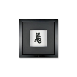 Quadratwerk Wandbild Pure Black Gecko 27cm - Rahmen Schwarz, Hintergrund Weiß, Passepartout Schwarz/Schwarz