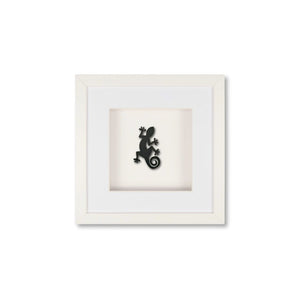Quadratwerk Wandbild Pure Black Gecko 27cm - Rahmen Weiß, Hintergrund Weiß, Passepartout Weiß/Weiß