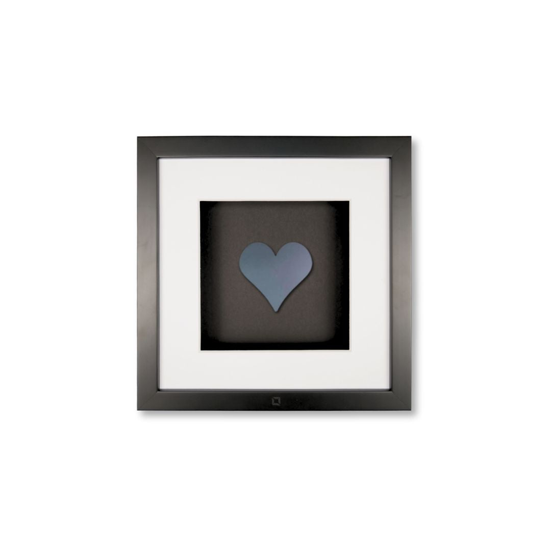 Quadratwerk Wandbild Pure Black Heart 27cm - Rahmen Schwarz, Hintergrund Schwarz, Passepartout Weiß/Weiß