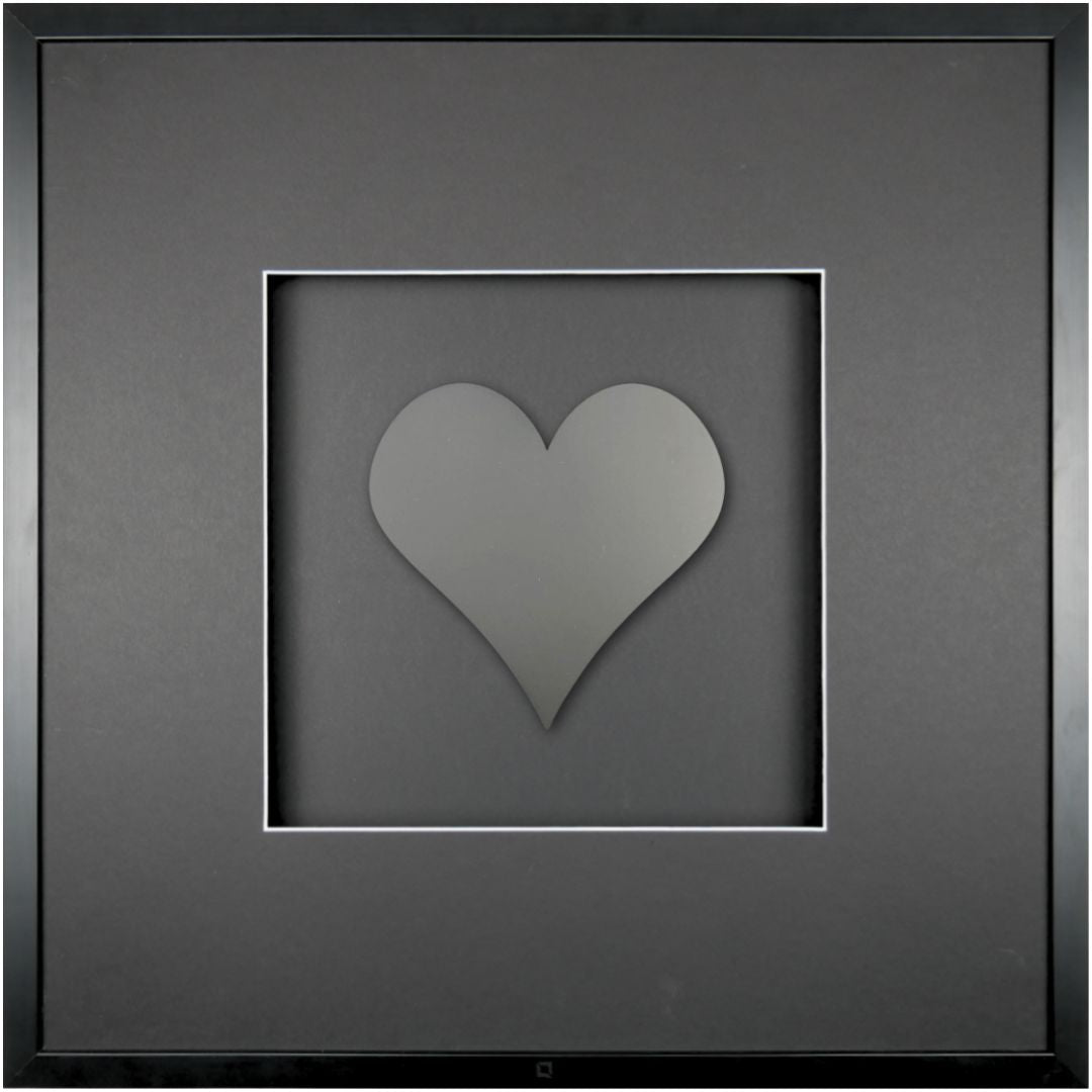 Quadratwerk Wandbild Pure Black Herz 58cm - Rahmen Schwarz, Hintergrund Schwarz, Passepartout Schwarz/Weiß