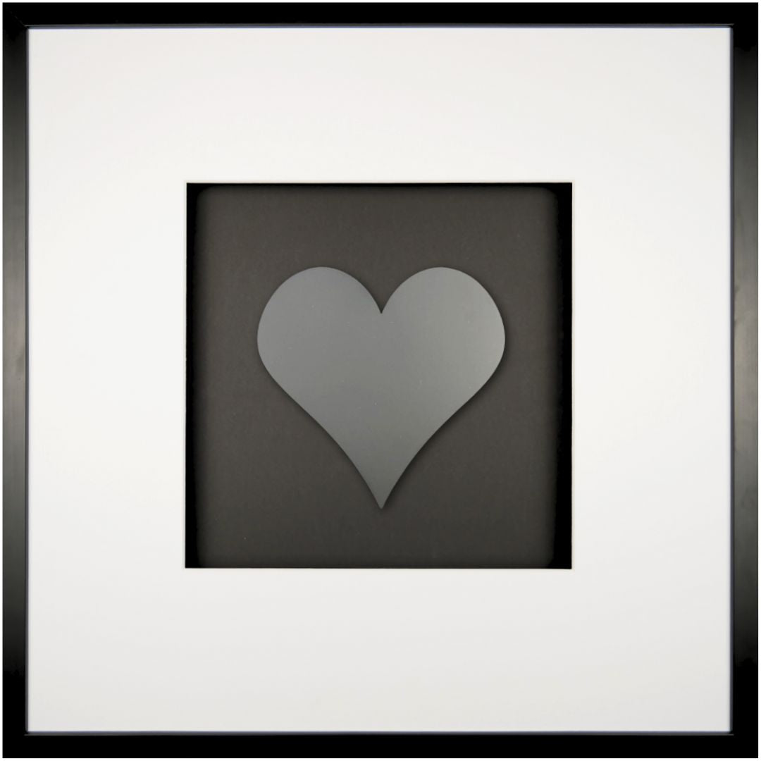 Quadratwerk Wandbild Pure Black Herz 58cm - Rahmen Schwarz, Hintergrund Schwarz, Passepartout Weiß/Weiß