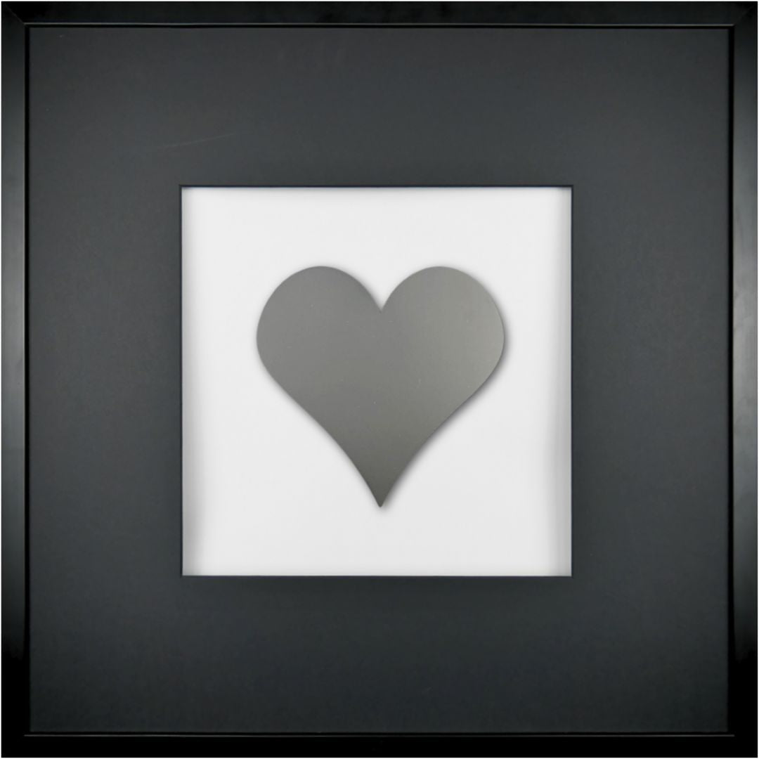 Quadratwerk Wandbild Pure Black Herz 58cm - Rahmen Schwarz, Hintergrund Weiß, Passepartout Schwarz/Schwarz