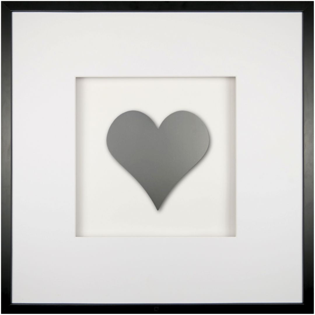 Quadratwerk Wandbild Pure Black Herz 58cm - Rahmen Schwarz, Hintergrund Weiß, Passepartout Weiß/Weiß