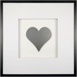 Quadratwerk Wandbild Pure Black Herz 58cm - Rahmen Schwarz, Hintergrund Weiß, Passepartout Weiß/Weiß
