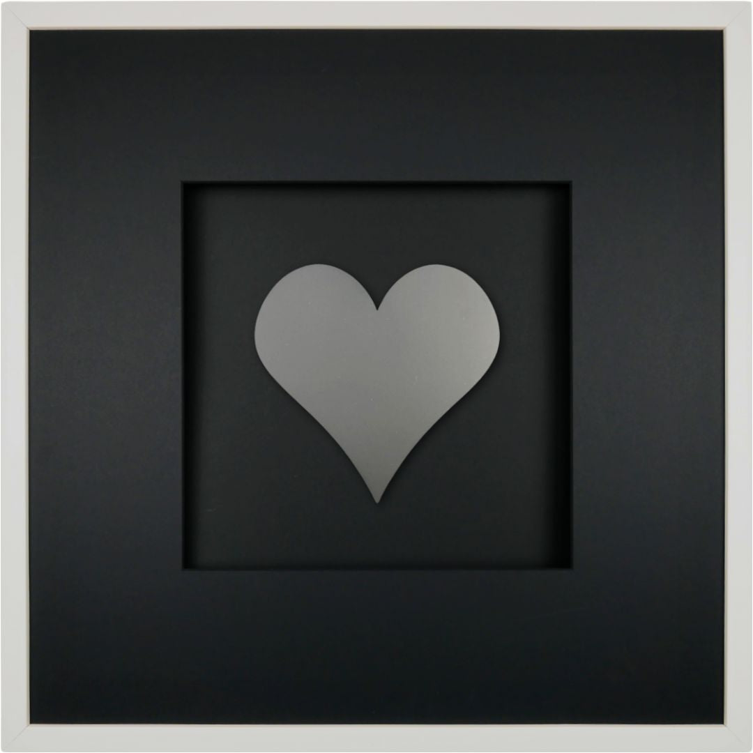 Quadratwerk Wandbild Pure Black Herz 58cm - Rahmen Weiß, Hintergrund Schwarz, Passepartout Schwarz/Schwarz