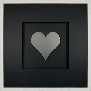 Quadratwerk Wandbild Pure Black Herz 58cm - Rahmen Weiß, Hintergrund Schwarz, Passepartout Schwarz/Schwarz