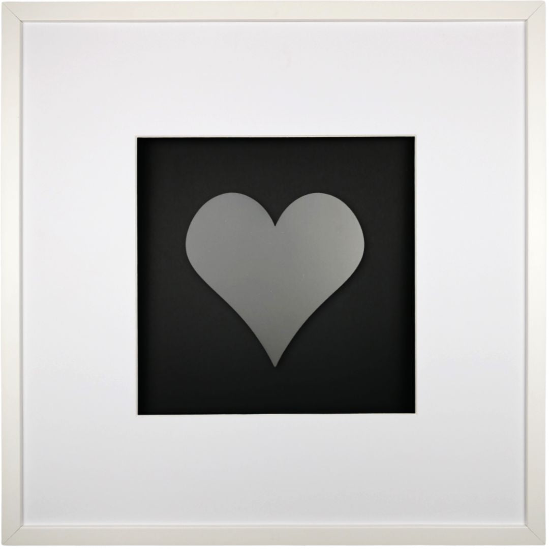 Quadratwerk Wandbild Pure Black Herz 58cm - Rahmen Weiß, Hintergrund Schwarz, Passepartout Weiß/Weiß