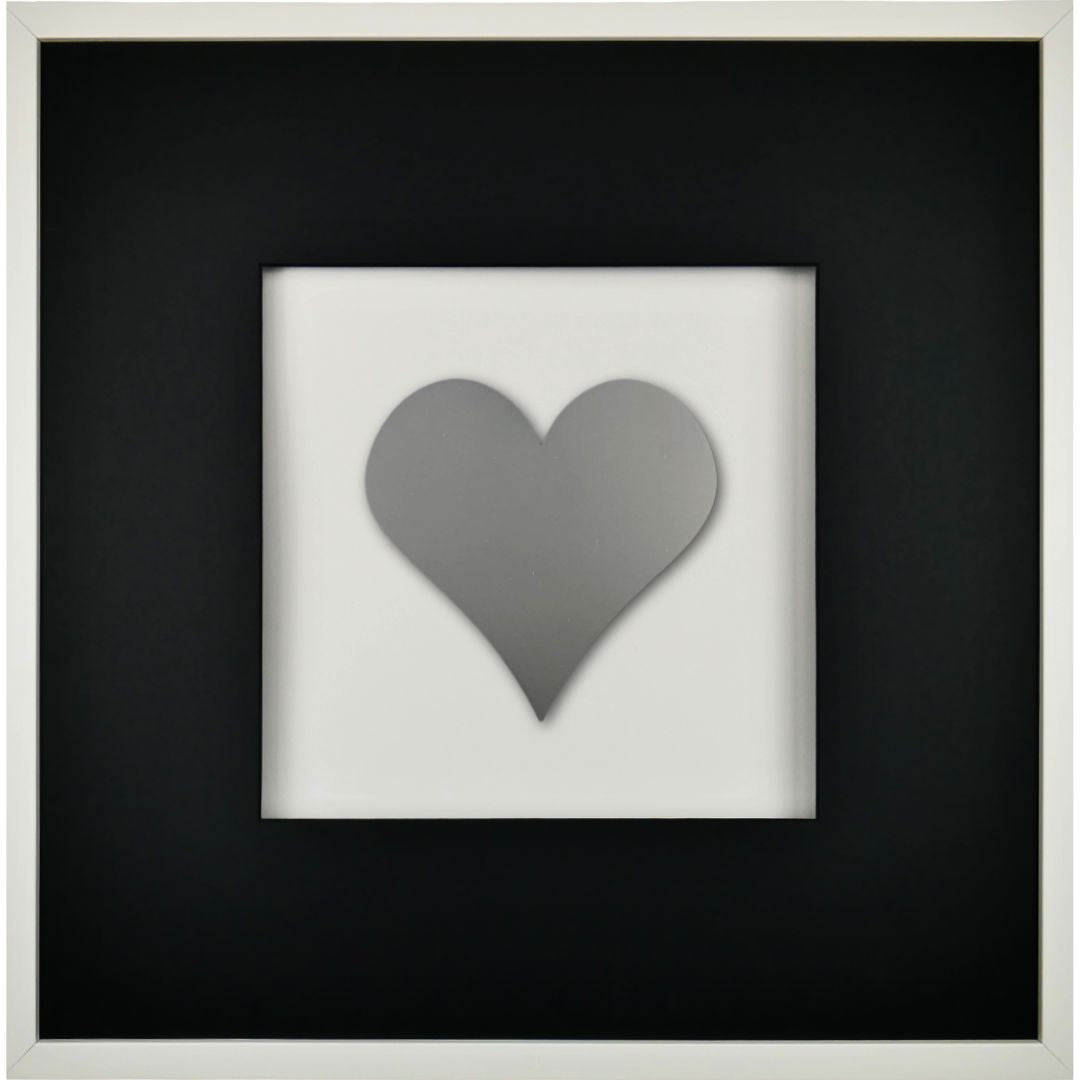 Quadratwerk Wandbild Pure Black Herz 58cm - Rahmen Weiß, Hintergrund Weiß, Passepartout Schwarz/Schwarz